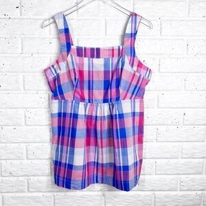 JOULES Blue & pink plaid square neck tank blouse | Elsbeth | pink check
